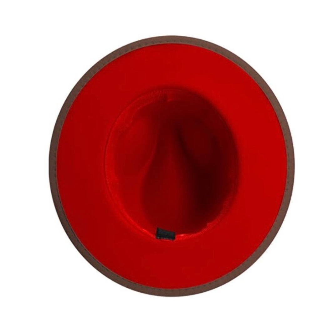 BRAND NEW TRENDY UNISEX WIDE BRIM FEDORA WITH RED UNDERBILL NWT - Picture 3 of 8